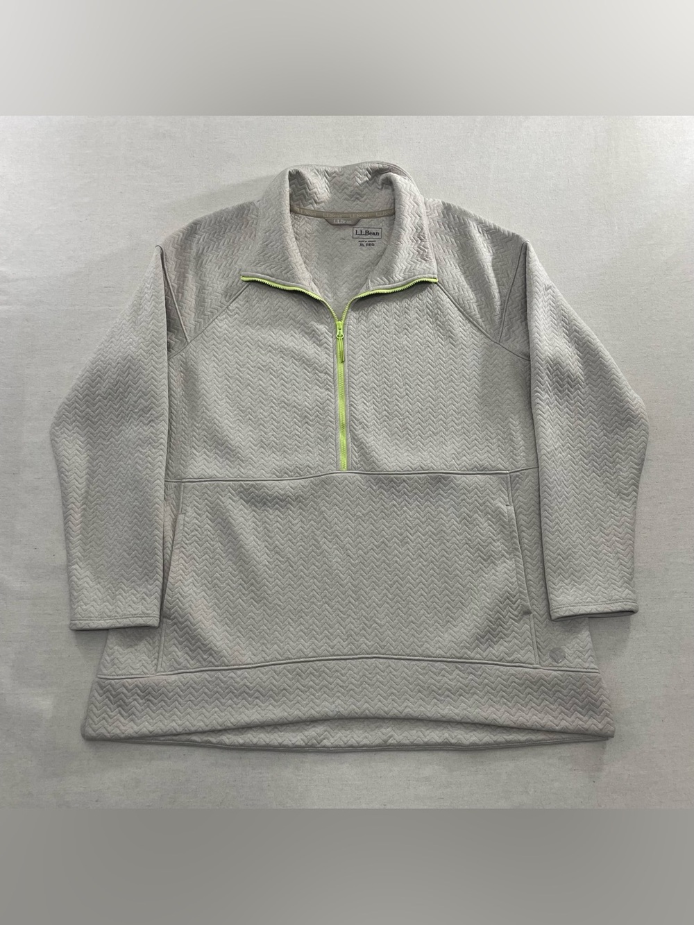 LL Bean Sweatshirt Womens XL Beige Oatmeal Flexforward Quilted 1/2 Zip Pullover
